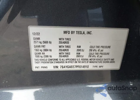 2023 Tesla Model Y Awd/Long Range Dual Motor All-Wheel Drive from USA, damaged, VIN 7SAYGAEE7PF614910
